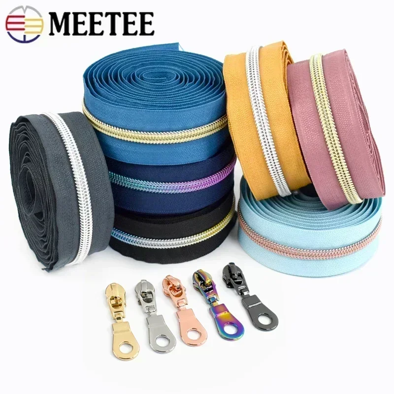 1/2/3M Meetee 5# Nylon Zippers By The Meter Garment Bag Sewing Zipper Puller Zips Coil Closure Pocket Zip Slider RepairAccessory