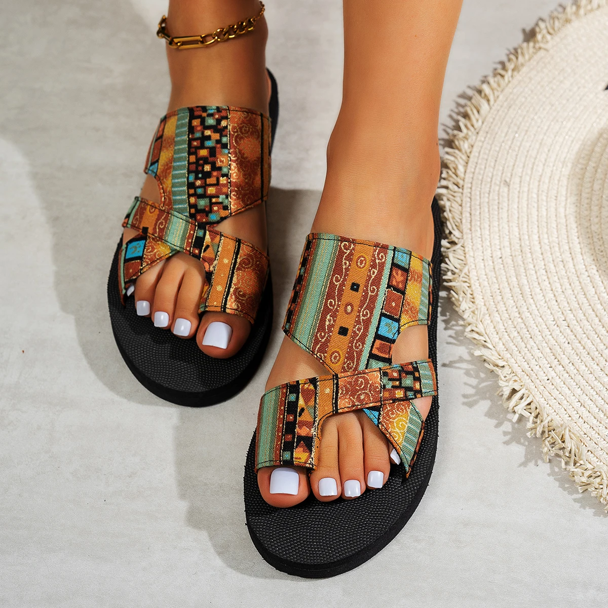 Summer Women Slippers Platform Sandals Fashion Open Toe Shoes Slip on Colorful Beach Shoe Ethnic Style Lightweight Slippers