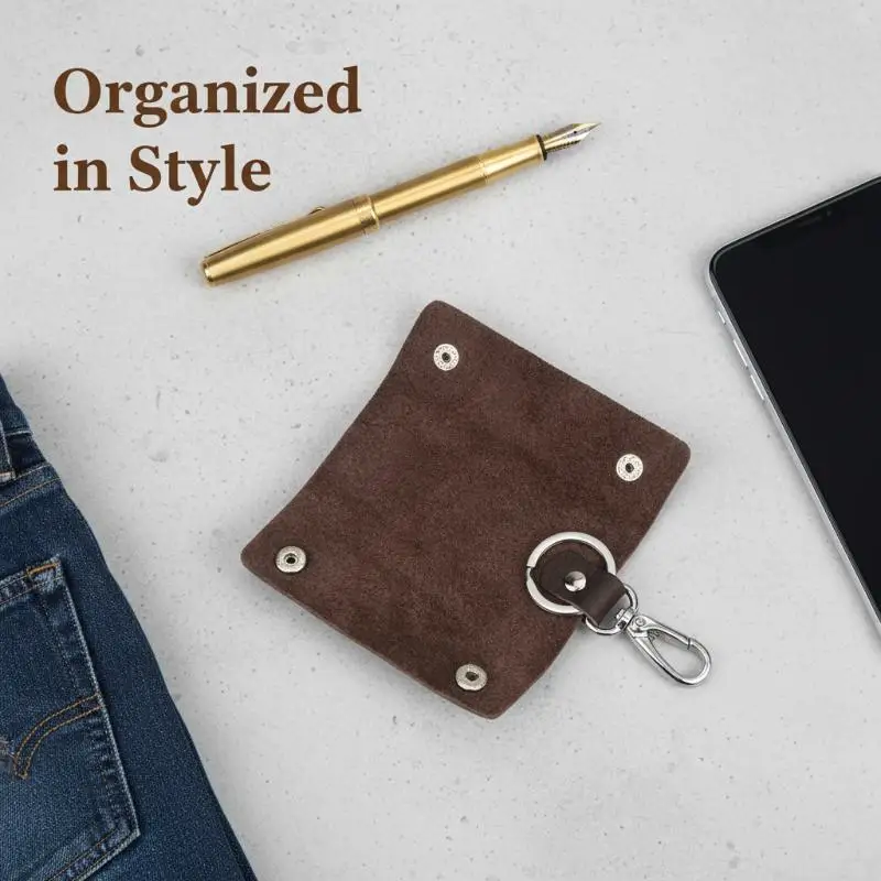 Men's Genuine Leather Keychain Pouch Fashion Zipper Mini Storage Bag Lightweight for Travel Commute Daily Carry
