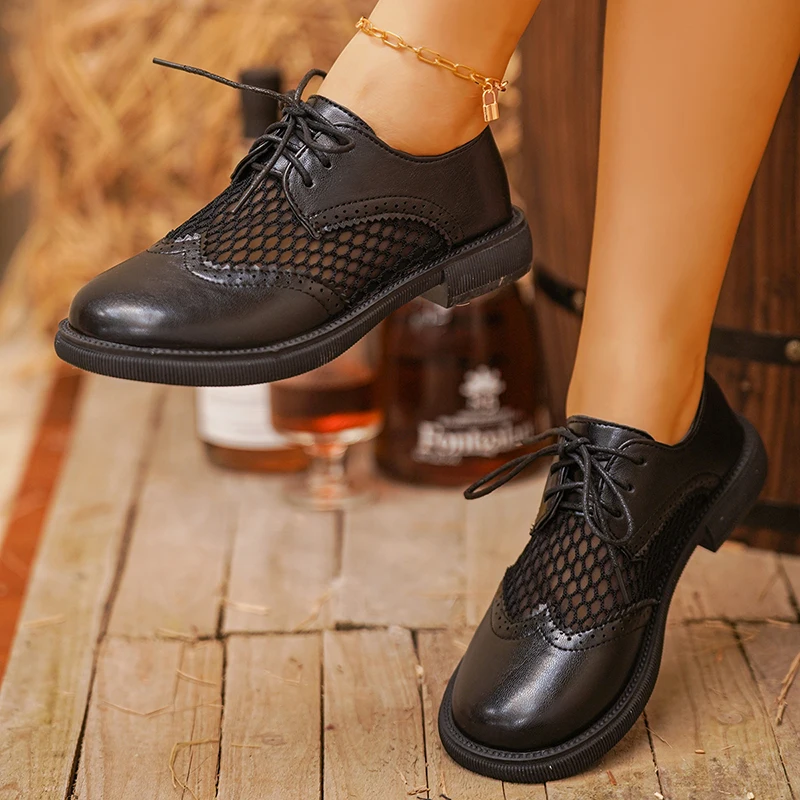Fashion Woven Low Heel Pu Leat - Oxford Lace Up Women 评论和价格
