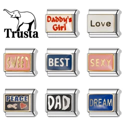 Trusta 2024 Fashion Color Typeface Charm Italian Links 9mm Bracelet Stainless Steel For Girls Birthday Gift DIY Jewelry N001