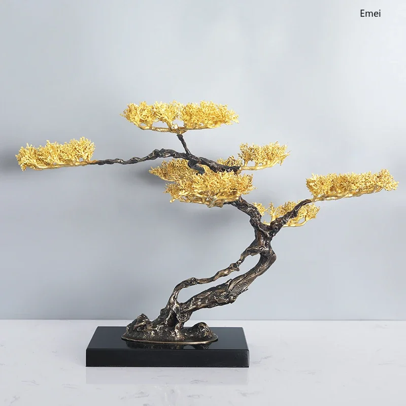 

New Chinese Style Copper Tree Decorations High-End Entry Lux Metal Opening Gift Lucky Welcome Pine Tree Ornament