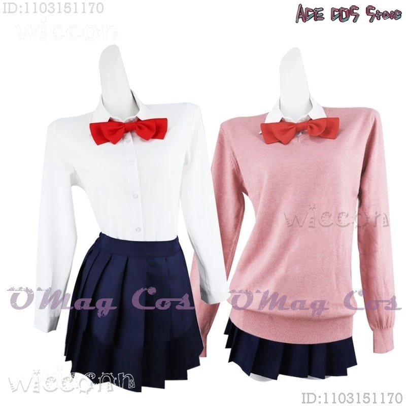 Dandadan Momo Ayase Momo Cosplay Kostuum Pruik Oorbel Meisjes Jk Schooluniformen Roze Trui Outfit Vrouwen Rollenspel Halloween Party