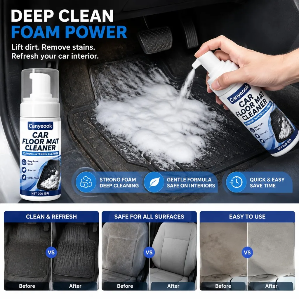 CANYEOOK Multi Purpose Foam Cleaner 200ml Safe for Leather Fabric Plastic Remove Stains Odor for Car Home Interior