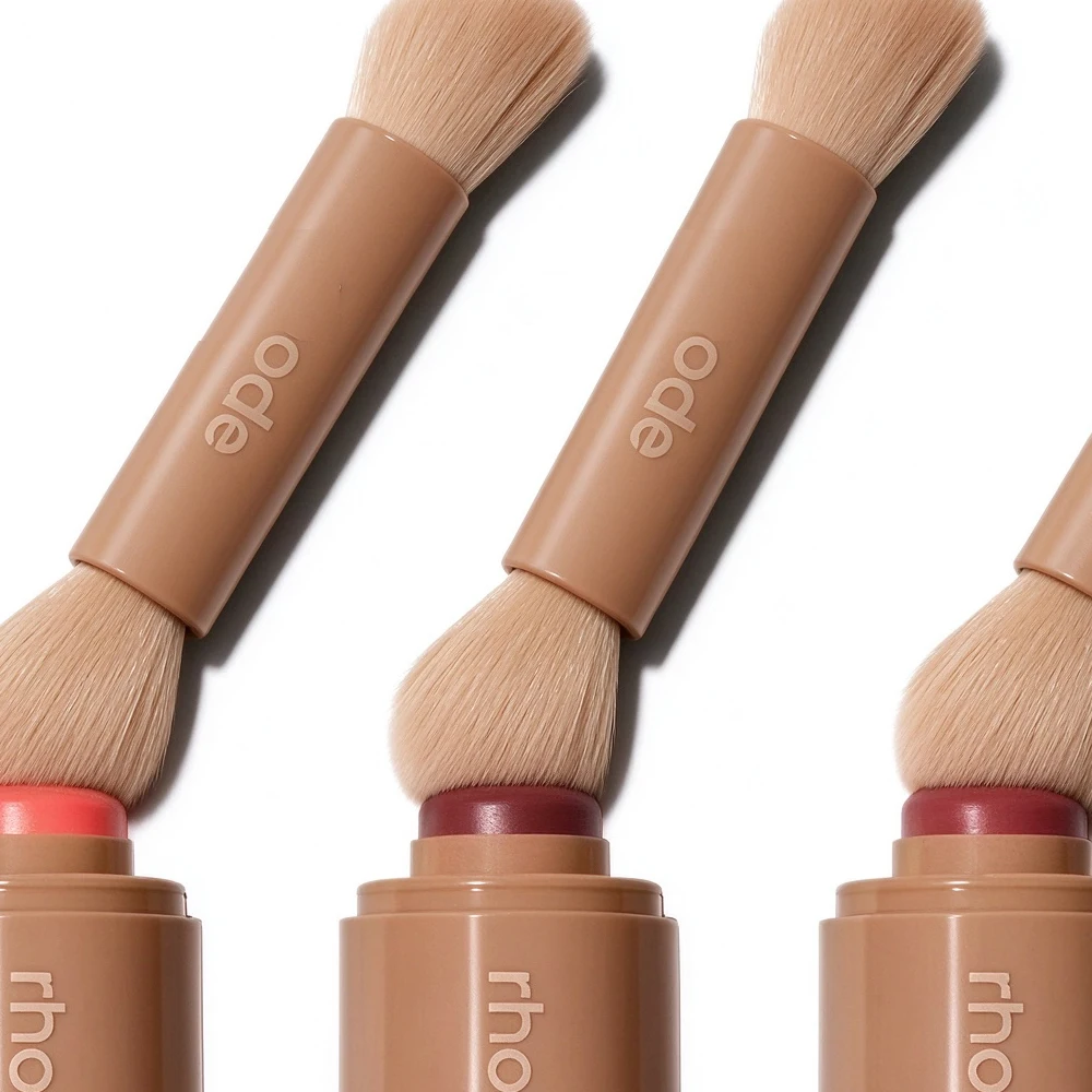 Dual Ended Makeup Brush, Double Sided Angled Round Cosmetic Brush for Blush Bronzer Contour, Soft Rhode Bristles Makeup Tool