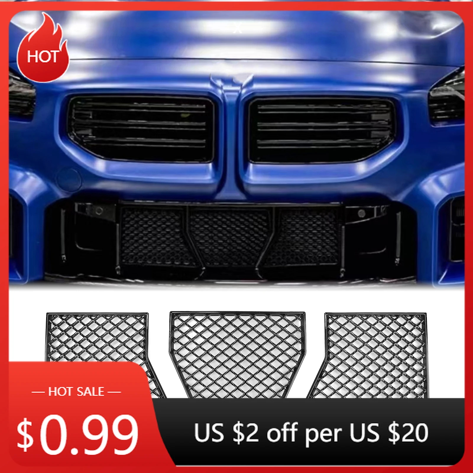 

Передняя нижняя центральная решетка для BMW G87 M2 2023-25, глянцевый черный/углеродный вид, бампер, капот, сетка радиатора, впускная рама, комплекты кузова