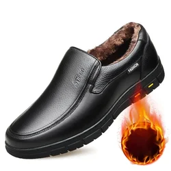 2023 Winter Leather Casual Shoes for Men Loafers Luxury Brand Comfortable Warm Plush Moccasins Men's Dress Shoes Plus Size 38-46