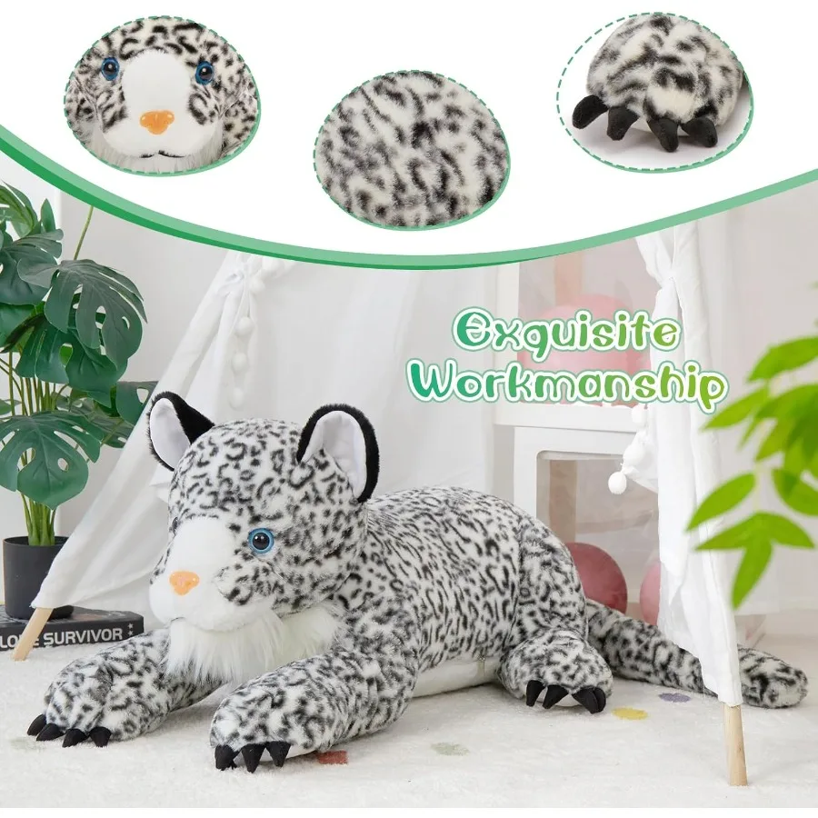 MaoGoLan Riesiges Schneeleoparden-Stofftier-Kissen 47, weiches, flauschiges Geparden-Plüschtier, großes, realistisches Jaguar, verstopftes Weihnachtsgeschenk