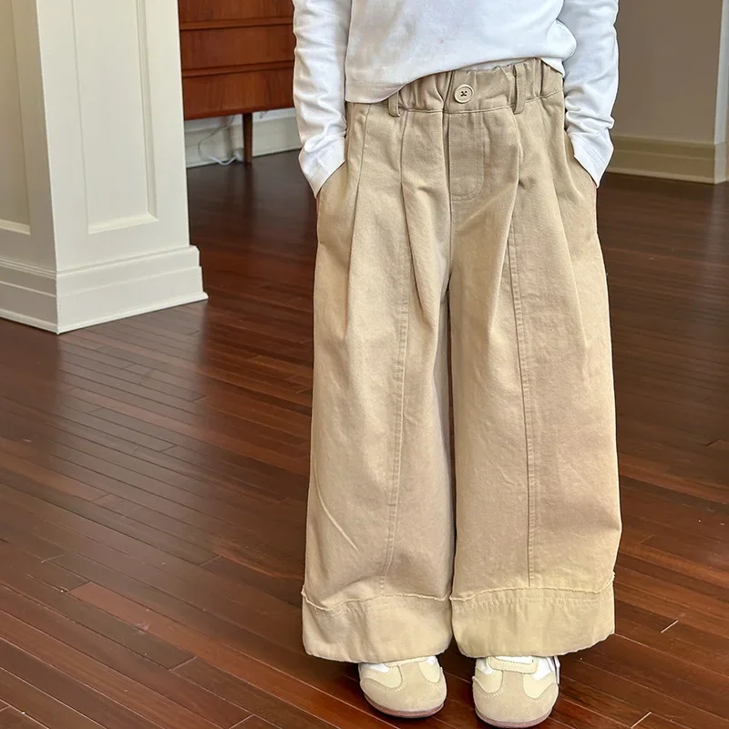 

Детские брюки, модные прямые брюки, осенние новые трендовые корейские однотонные повседневные брюки для мальчиков и девочек