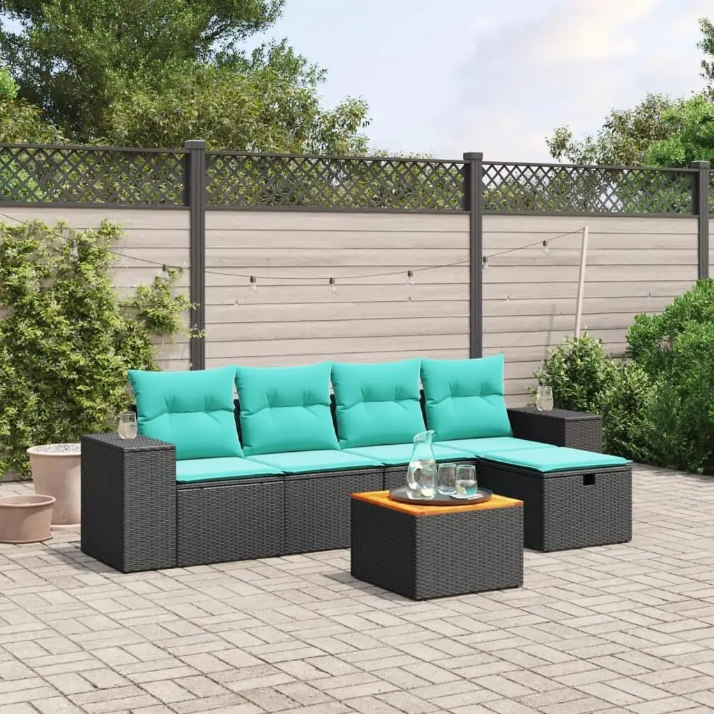 

6 Piece Outdoor Patio Sofa Set with Cushions Black Rattan Furniture Garden Seating
