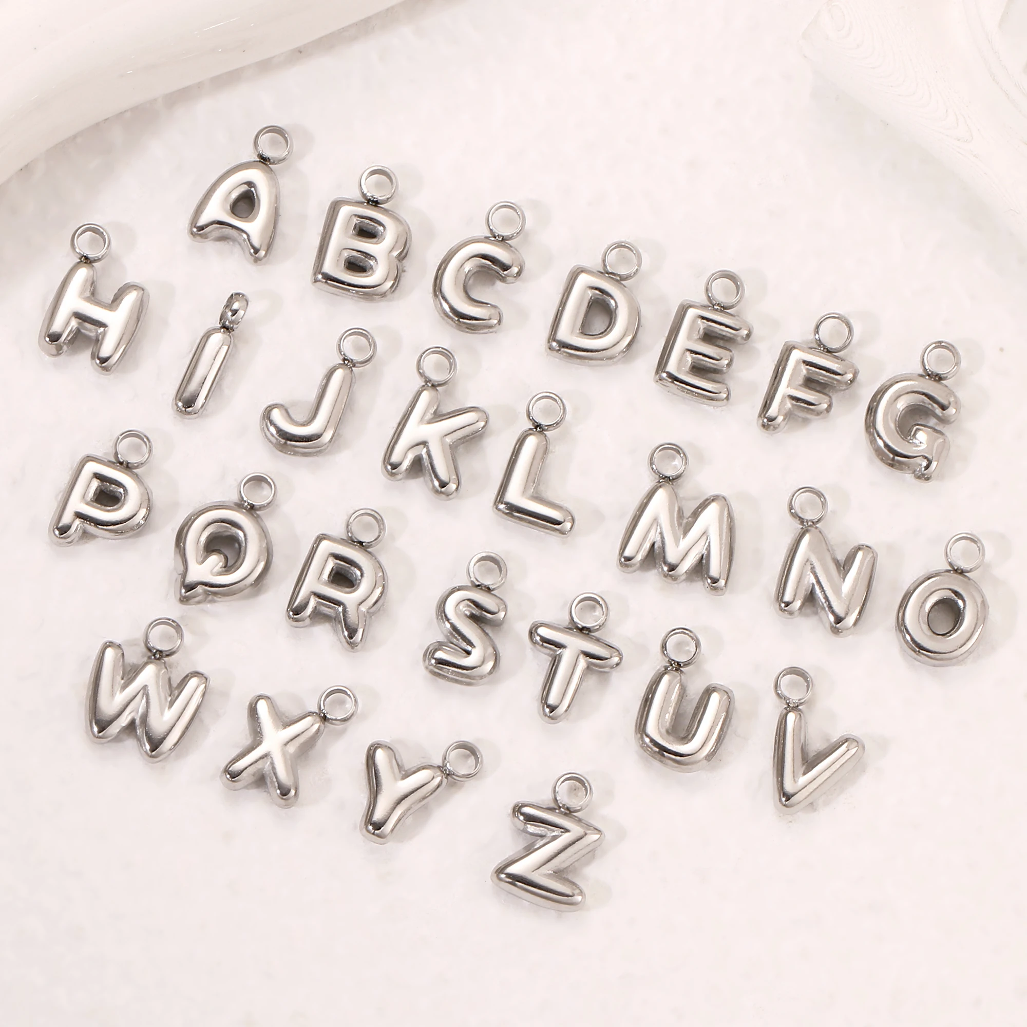 3Pcs Mini Balloon Alphabet Charms Cute Small Initial Bubble English Letter Stainless Steel Pendants DIY Necklace Bracelet Making