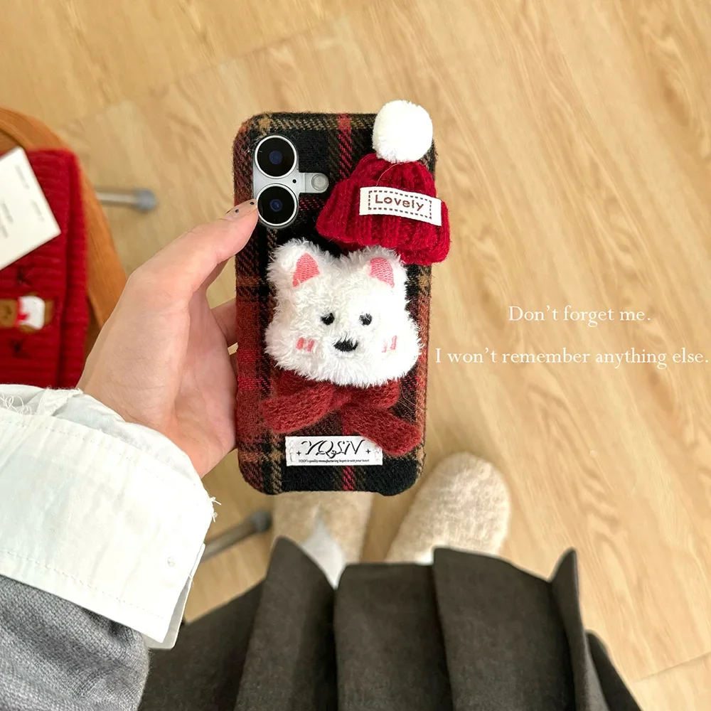 Cute 3D West Highland White Terrier Cartoon Plush Phone Case for IPhone 16 15 14 13 12 Pro Max Anti-fall Back Cover Gift