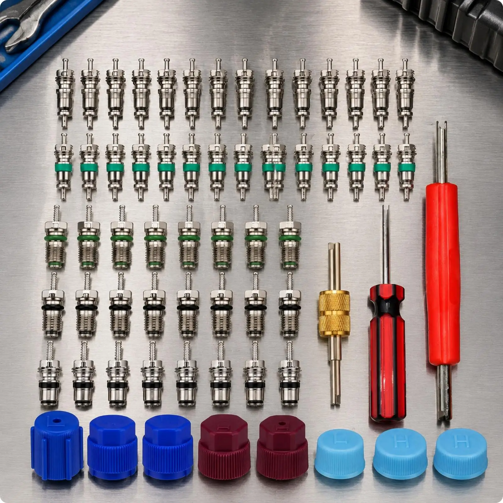 67 Piece Refrigeration Valve Seal Service Kit AC Port Core Assortment with PTFE Sealing Rings for HVAC