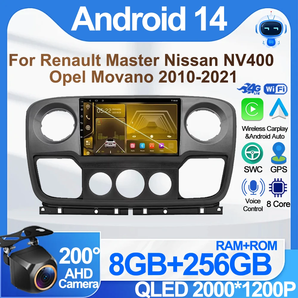 

Car Stereo For Renault Master Nissan NV400 Opel Movano 2010-2021 GPS Navigation No 2din DVD Rear Camera Touch Screen Carplay DSP