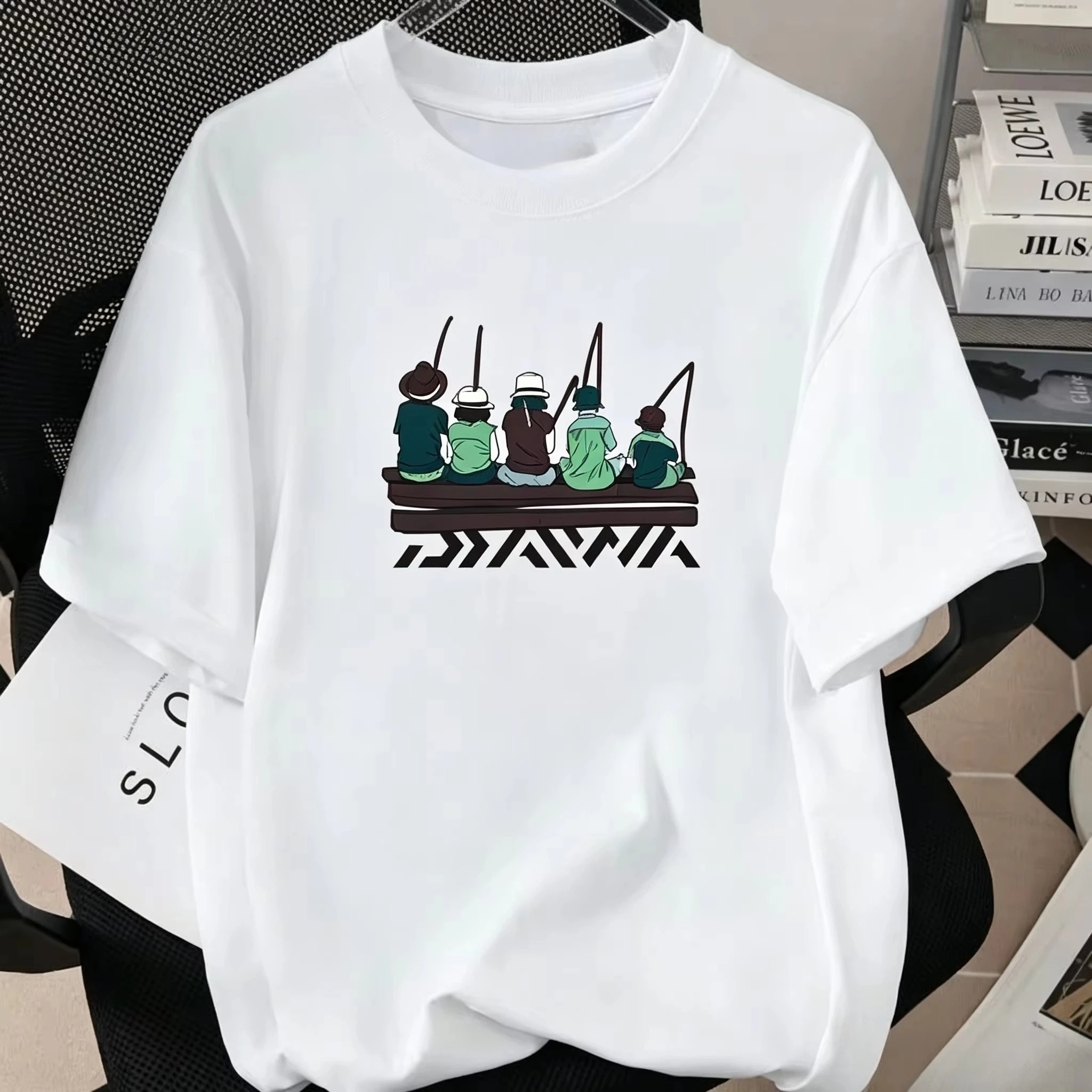 2026 New Fishing Family Matching Oversized Unisex TShirt Streetwear Cartoon Fishing People Graphic Tee Outdoor Short Sleeve Tops