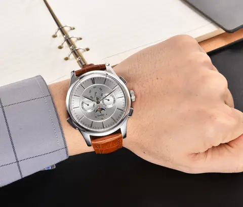 Parnis 45mm Silverfärgad Herrklocka Automatisk Mekanisk Vit Urtavla Månfas Kalender Läderarmband Herrklockor 10 best sales Parnis månfas - №1