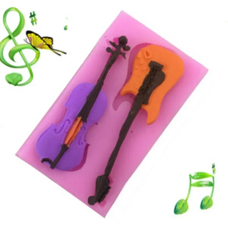 Violin Guitar Silicone Fondant Molds Cake Decorating Tools Kitchen Baking Candy Clay Cupcake Chocola