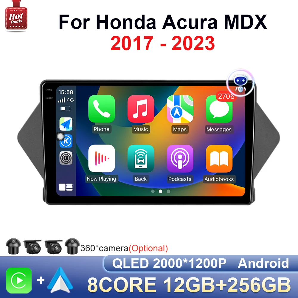 

Система Android с сенсорным экраном Carplay для Honda Acura MDX 2007 - 2013 WiFi Bluetooth 4G Автомобильный Аудио мультимедийный плеер GPS навигация