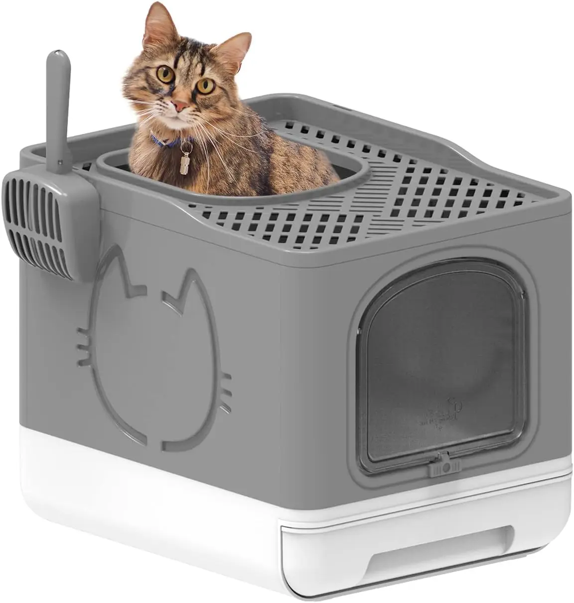 

Large Space Detachable Semi-closed Enclosure Cat Toilet Furniture Grey Sand Color Foldable Cat Litter Box WIth Top Entrance