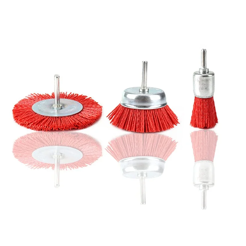 3-delige nylon filament schuurdraadborstelwiel en bekerborstelset met 1/4 inch schacht voor het verwijderen van roest/corrosie/verf