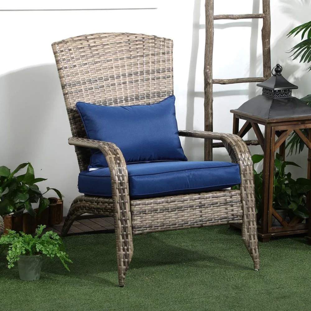 

Patio Wicker Chair, Outdoor All-Weather Rattan Fire Pit Chair w/Soft Cushions, Tall Curved Backrest and Comfortable