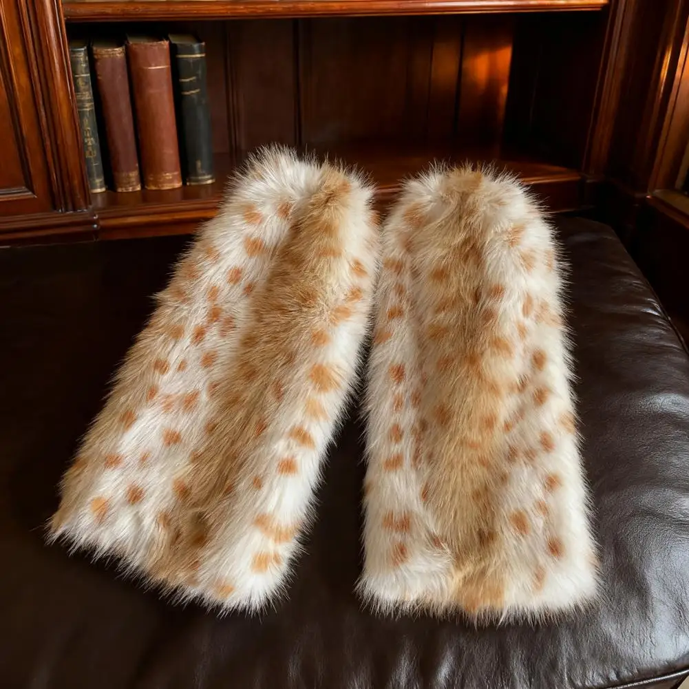 Scaldamuscoli in pelliccia di peluche leopardata da donna Harajuku Punk inverno caldo addensato imitazione leggings stivali copertura accessori per feste Lolita