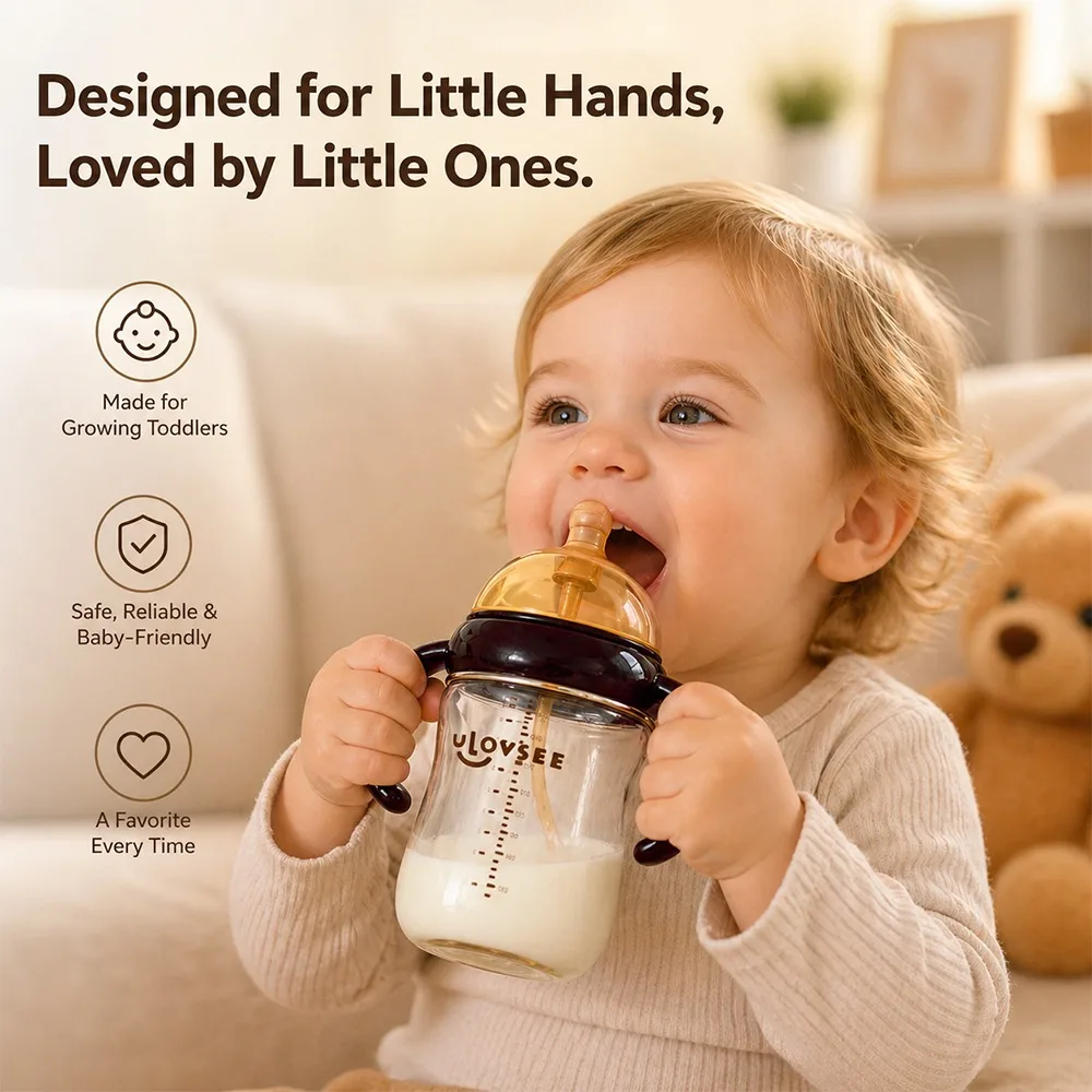 PPSU Baby Bottle 8oz 10oz Wide Neck Feeding Bottle with Handles Breast Like Nipple Anti Drop for Newborn Toddlers