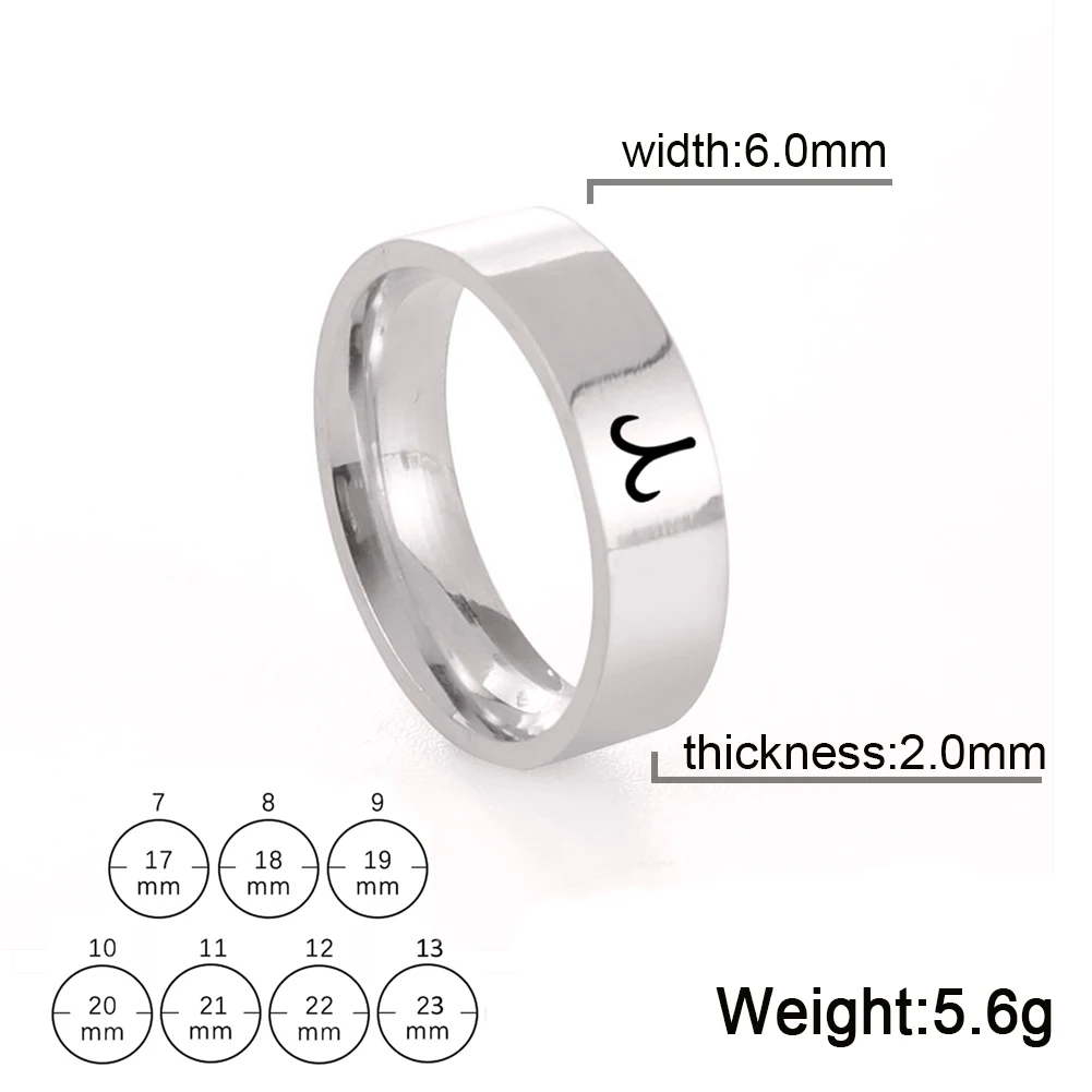 Twelve Constellation Rings Stainless Steel 12 Horoscope Zodiac Virgo Leo Sign Aries Pisces Rings For Women Men Fashion Jewelry