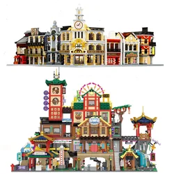 City Architecture Hotel Restaurant Shop Store Chinese Tower Model Modular Micro Mini Building Blocks Construction Toy For Adults