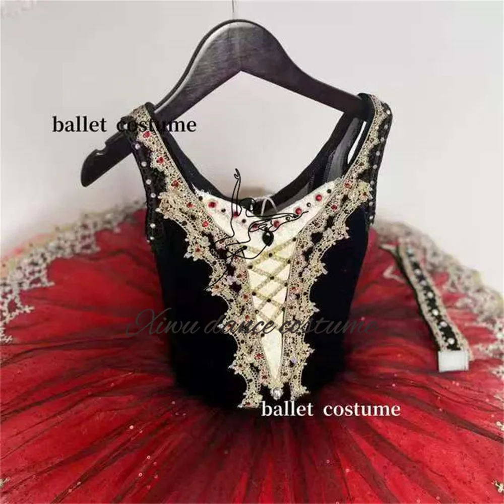 Tutú de ballet preprofesional negro y rojo para adultos, vestido de ballet blanco y negro, disfraz para niños, tutú de ballet panqueque, Ropa de baile para escenario para niñas