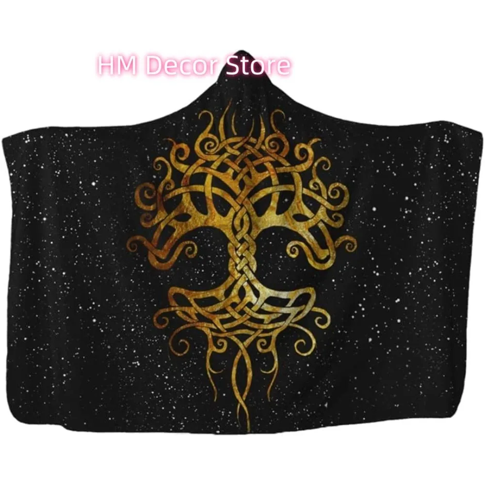 Norse Viking Wolf Hooded Cloak 3D Printed Wearable Blankets Norse Mythology Fenrir Wolf And Crow Pattern Wearable Blankets Cape