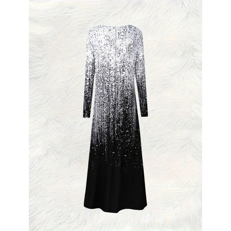 Frühling und Sommer Neuer Stil Modisches und elegantes langärmeliges bedrucktes Kleid Damen Lässiges Rundhalskleid