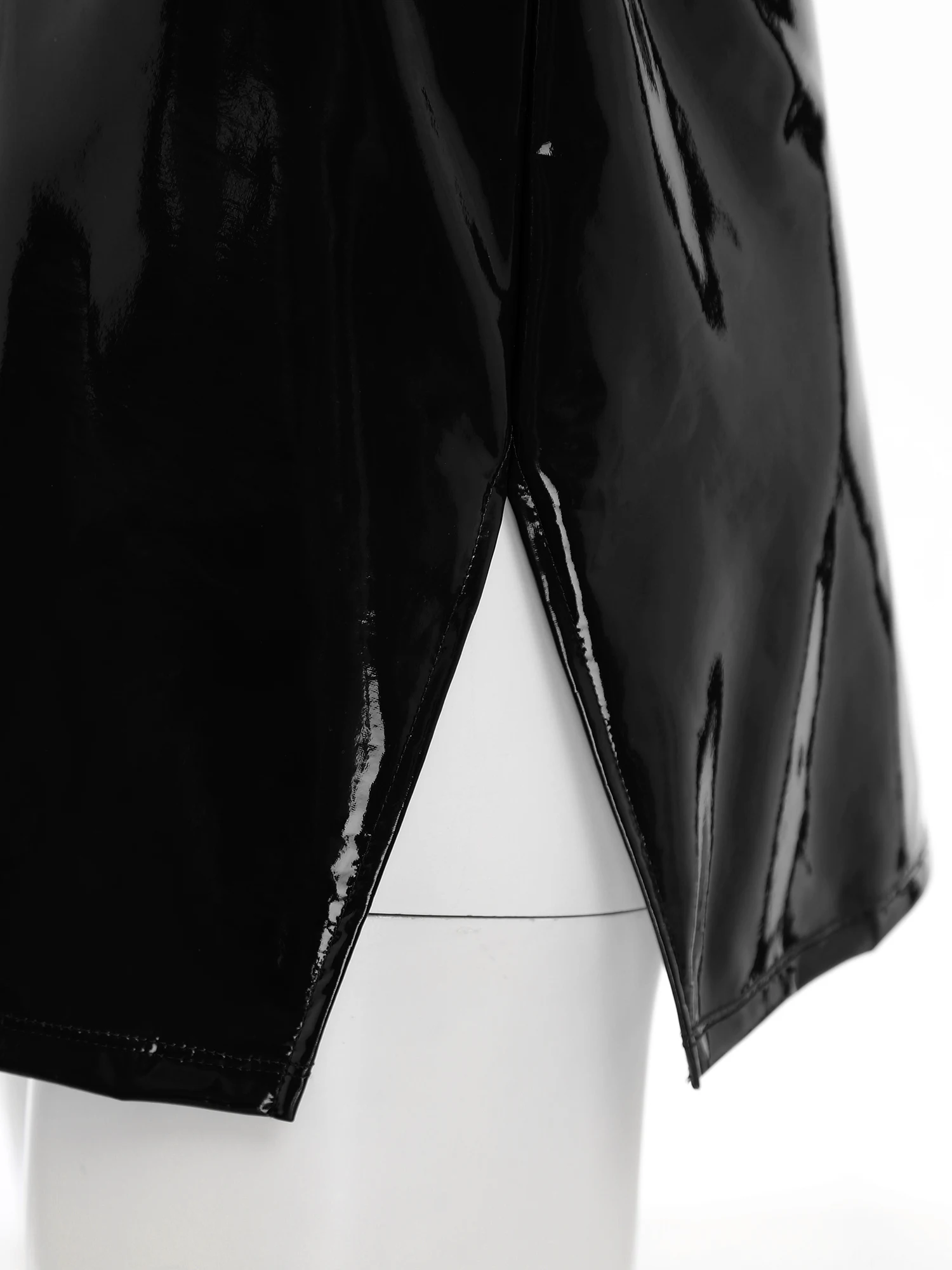 

Mens Sissy Patent Leather Mini Dress Wet Look Sleeveless Cut Out Backless Slit Hem Club Dress Drag Queen Role Play Fancy Dress