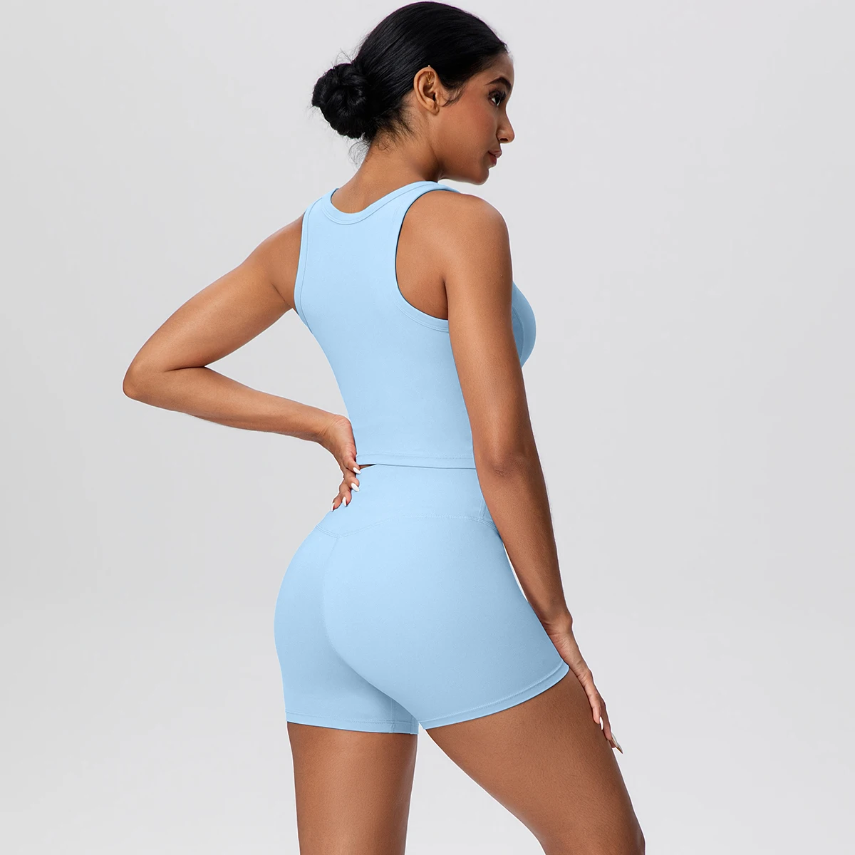 Women Sports Yoga Set Breathable Workout Top Naked Feel Yoga Vest High Waist Quick-Dry Fitness Running Shorts Gym Yoga Suit view 6
