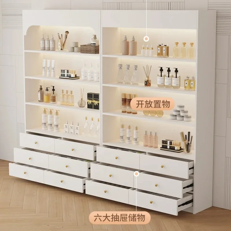 A Cream Wind Beauty Salon Display Cabinet Products Cosmetics Display Cabinet Nail Art Skin Care Customized Light Luxury Shelf