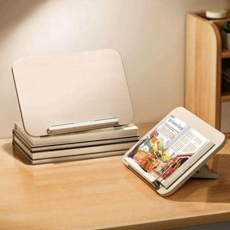 Wooden Kids Reading Stand with Page Clips Adjustable Book Holder Multi-functional Desktop Book Rack for Student Reading Support