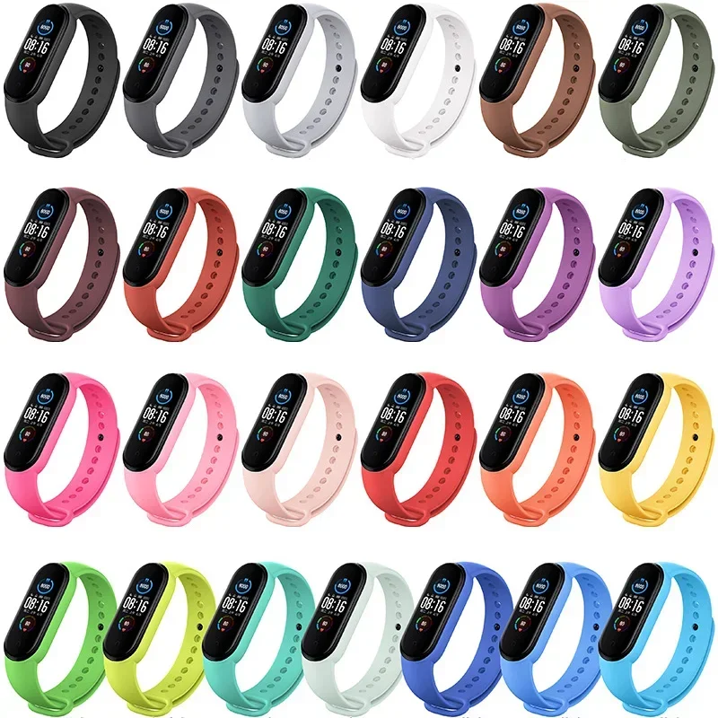 Pulseira de relógio de silicone para Xiaomi Mi Band, pulseira, pulseiras, acessórios Smartwatch, 7, 6, 5, 4, 3