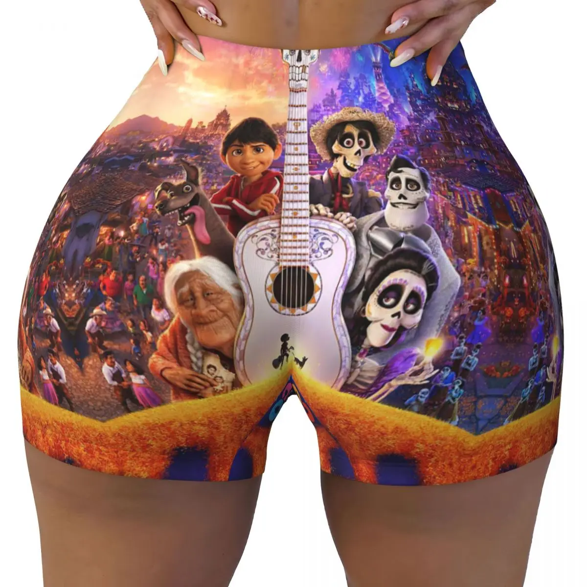 Custom Pixar Coco Poster Workout Shorts for Women Gym Volleyball Biker Yoga Shorts