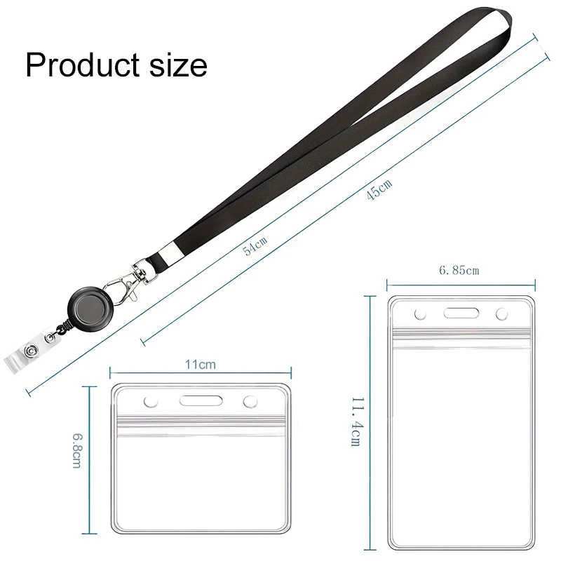 3/6pcs Card Holder with Black Retractable Badge Clip for Work ID with Lobster Clasp and Waterproof PVC Durable Lanyard TMZ