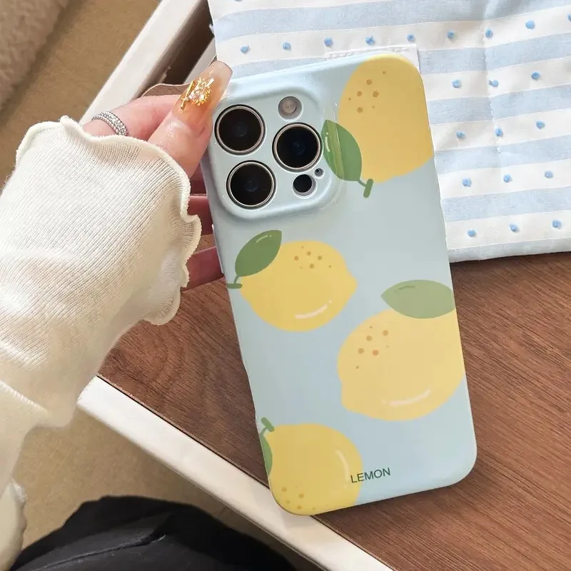 

Summer Blue Refreshing Fruit Lemon Pattern Shock Proof Phone Cover Case for iPhone 17 16 15 14 13 12 Pro Max Plus Air