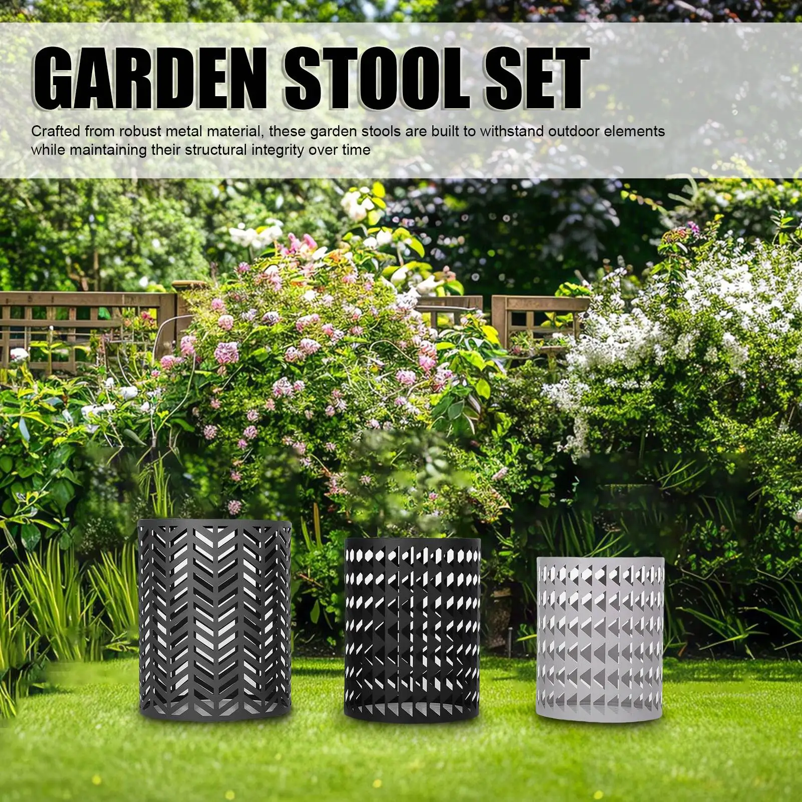 

Садовые табуреты США, набор цилиндрических металлических табуретов для уличного патио, террасы, украшения, набор табуретов для террасы, цилиндрический садовый табурет