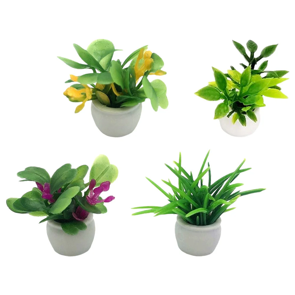 4 Pcs Flower Pots Simulated Bonsai House Decor Artificial Plants Household Mini Adorn Plastic Miniature Potted