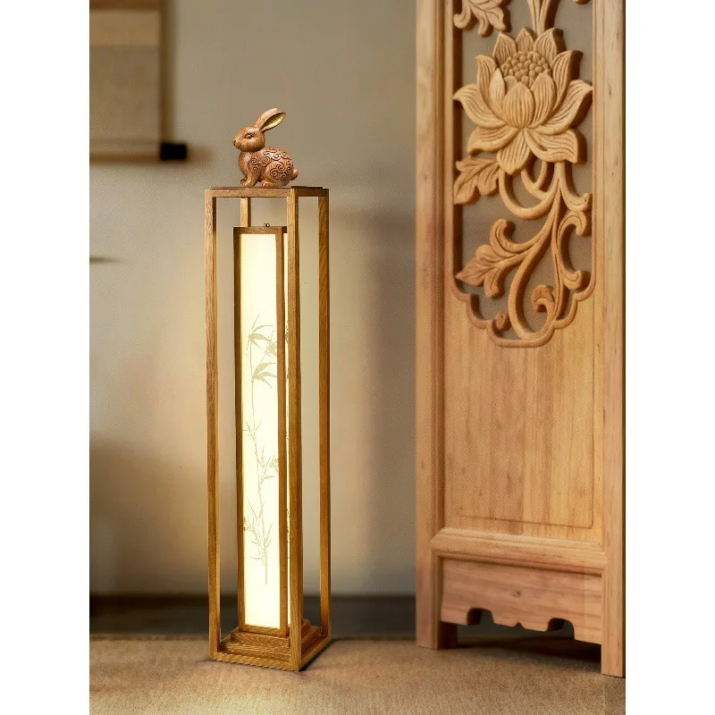 Song Dynasty aesthetic solid wood floor lamp, bedside new Chinese designer study tea room B & B retro Zen tea room
