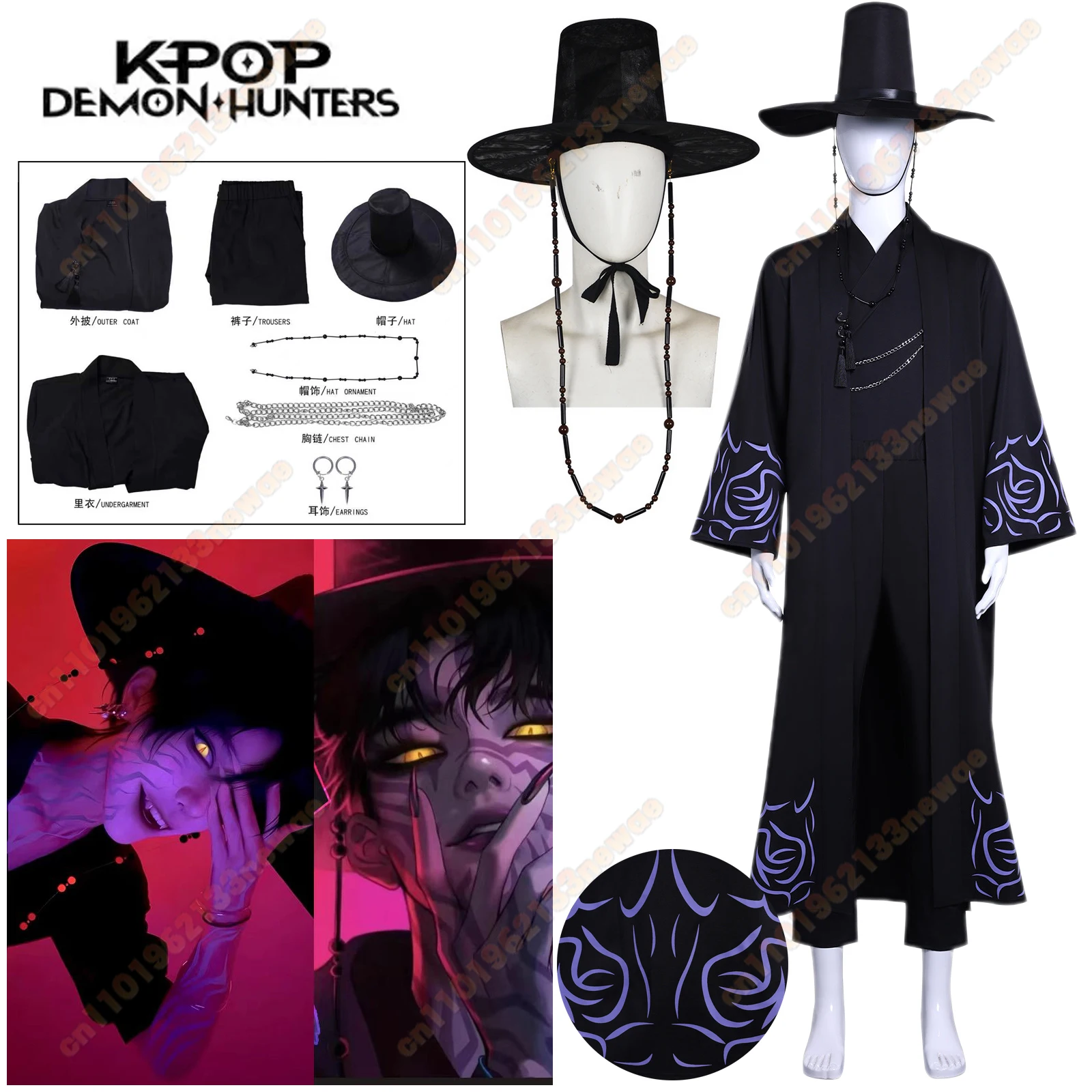 Аниме KPop Saja Boys Demon Hunters Jinu Saja Косплей Костюм Черный сценический наряд Baby Saja Хэллоуин Вечеринка Женщины Мужчины