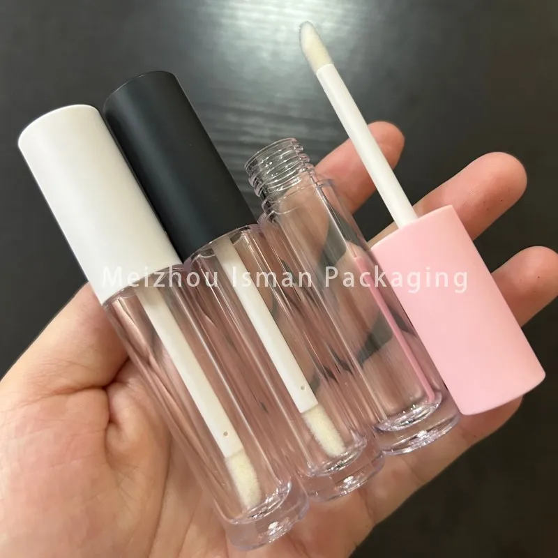 

50Pcs empty clear round lip gloss containers 4ml matte pink white black transparent lip gloss tube with brush