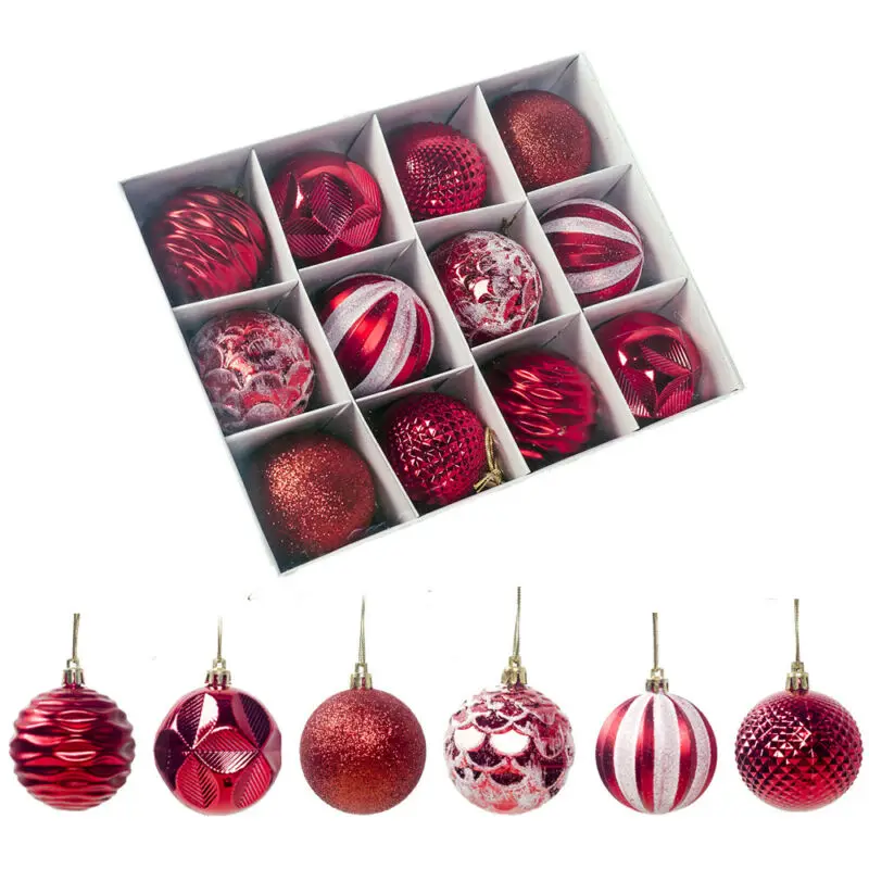 24Pcs Christmas Tree Decorations Balls Xmas Ornament Ball Glitter Hanging Ball Home Party Pendant Decor Prop Gifts Supplies