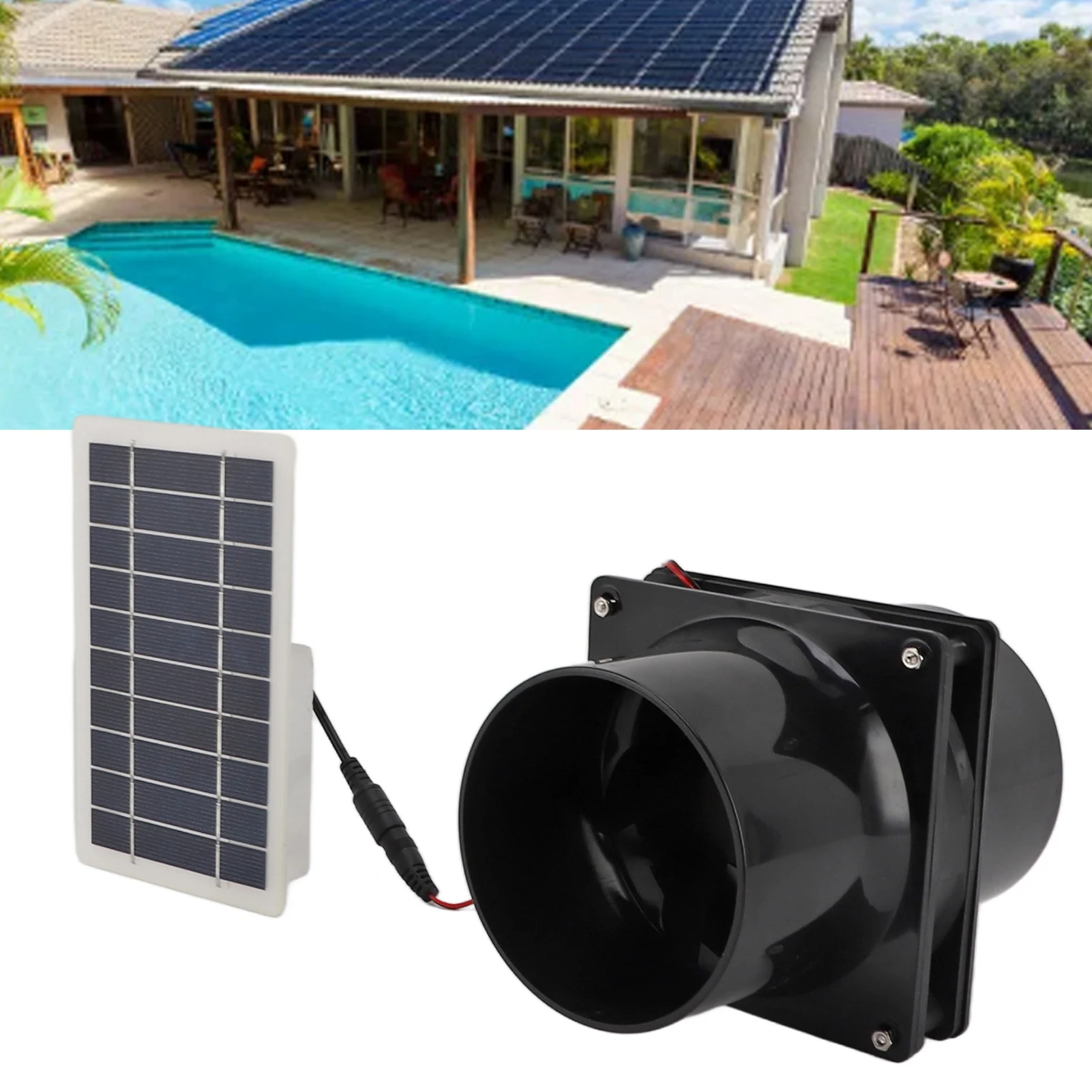 Solar Fan Ventilator ABS 10W Solar Panel Powered Fan 12V High Efficiency Round Pipe for Pet House