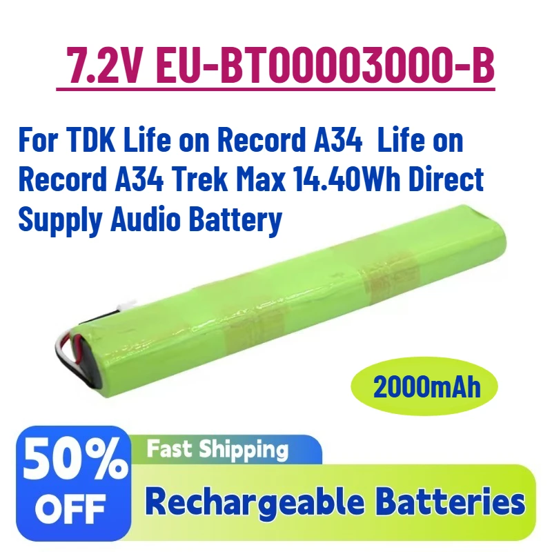

2.0Ah 7.2V EU-BT00003000-B Battery for TDK Life on Record A34 Life on Record A34 Trek Max 14.40Wh Direct Supply Audio Battery