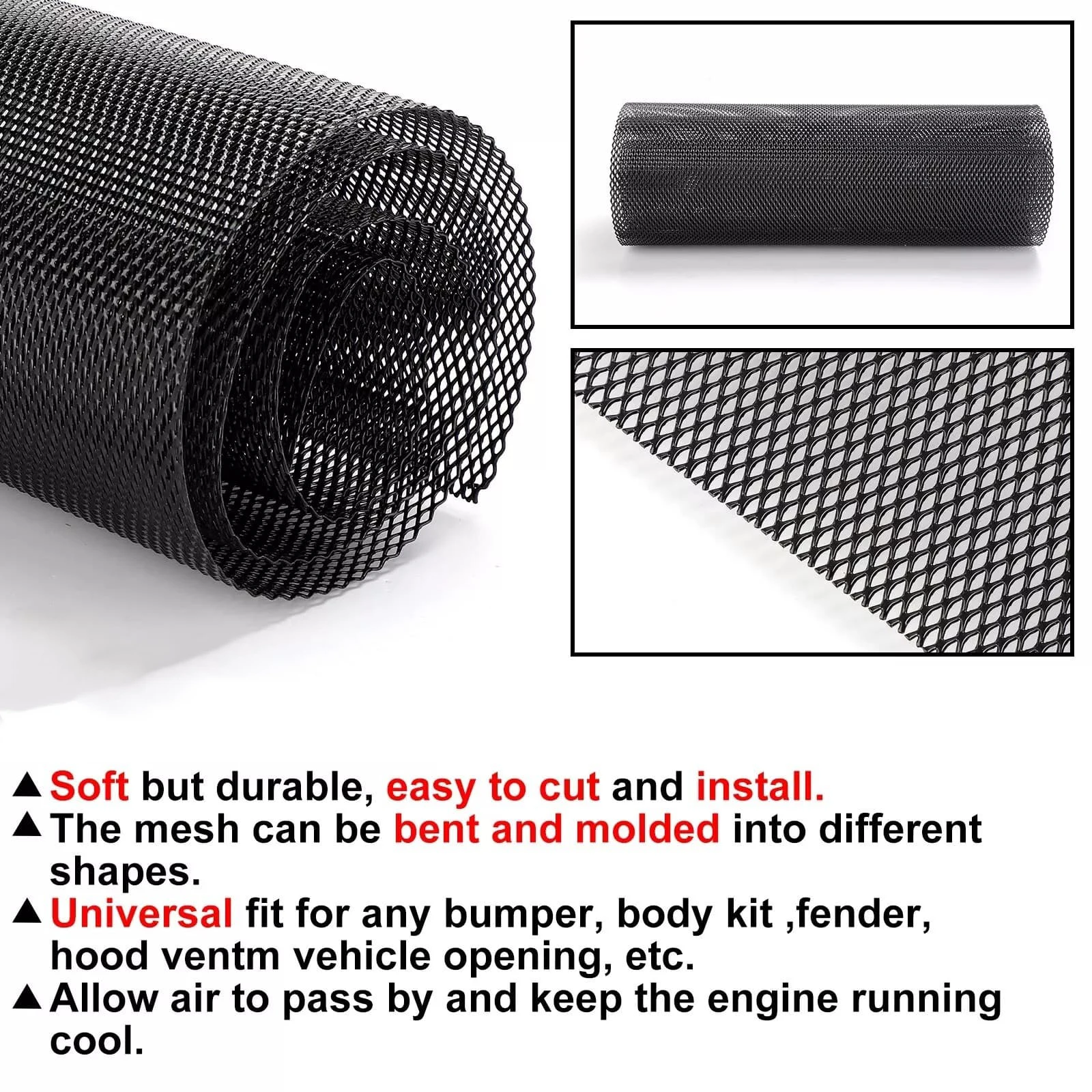 Parrillas de carreras de ventilación de capó Universal, parrilla de malla hexagonal de panal de 120x40cm, alerón de plástico ABS, rejillas de ventilación para parachoques, accesorios para automóviles