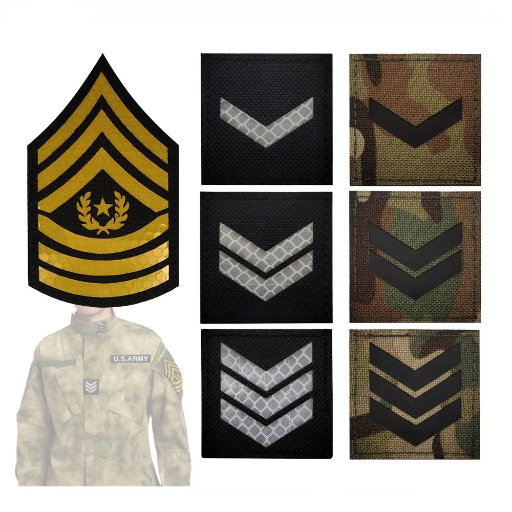 Parche militar de hombro de sargento de la fuerza de EE. UU., Chevrons reflectantes IR, emblema de rango, parches tácticos de costura para ropa